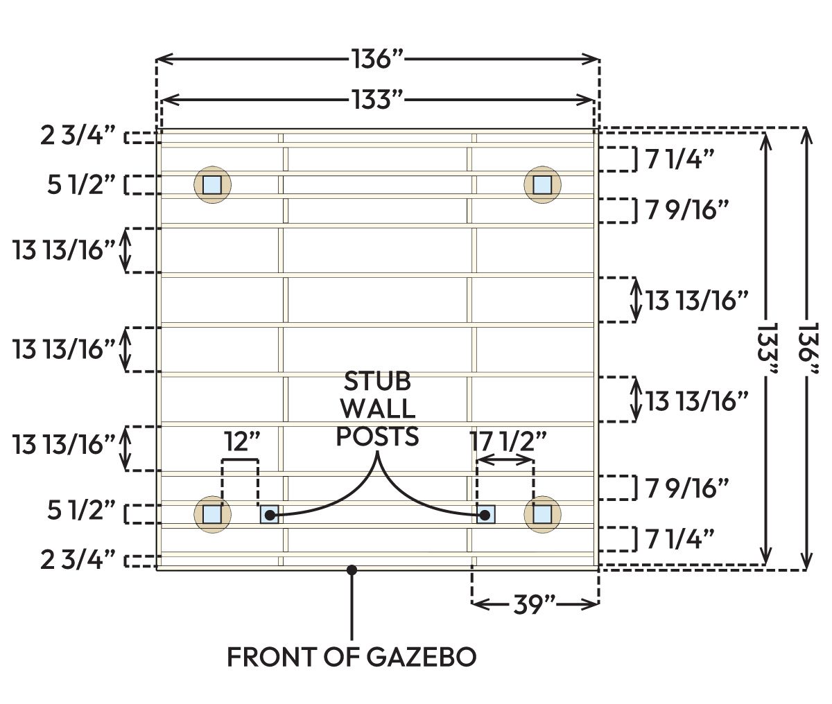 Build A Modern Gazebo deck frame illustration with callouts