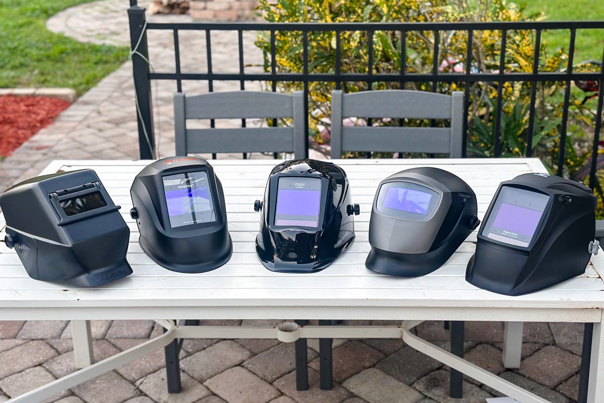 Welding Helmets on a table