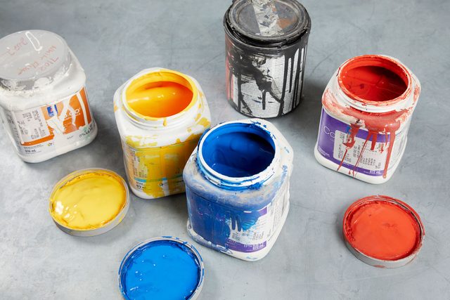 Gather The Red, Yellow, Blue, White And Black Paint