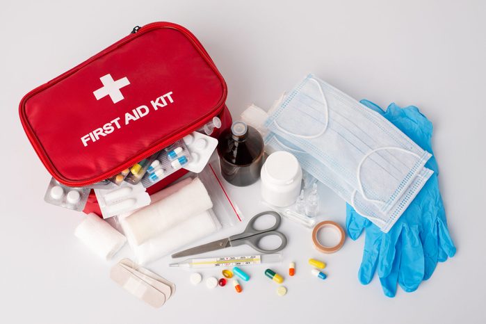 Full first aid kit on white background