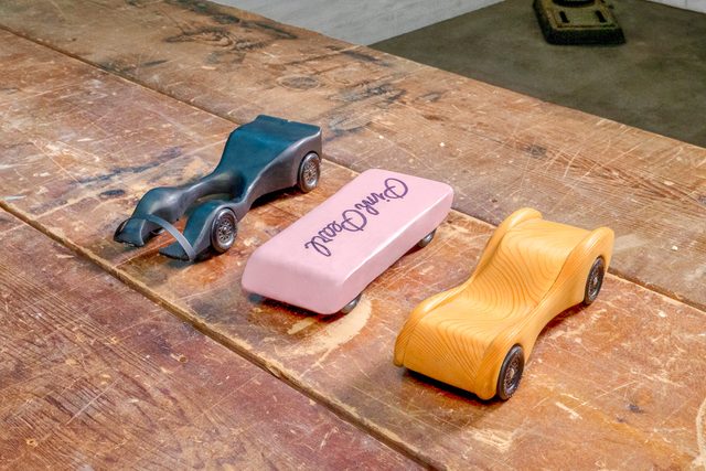 Pinewood Derby Cars on a wooden table