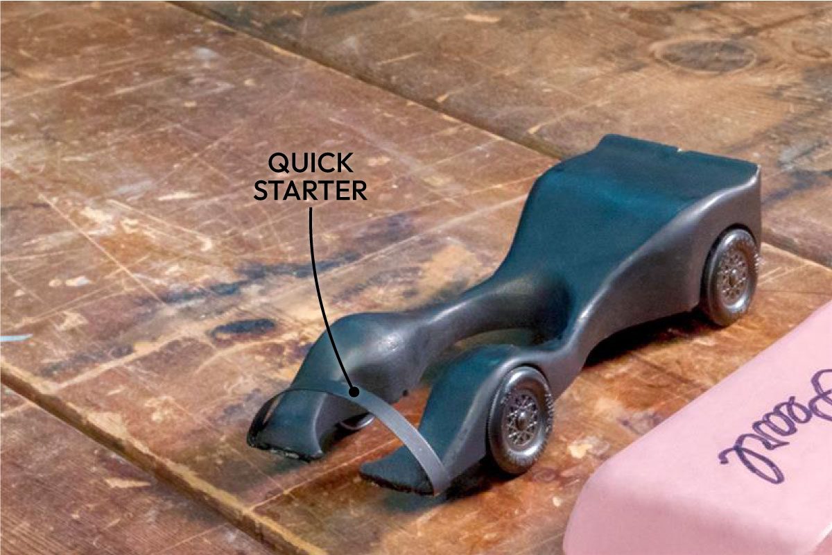 close up of Pinewood Derby Car