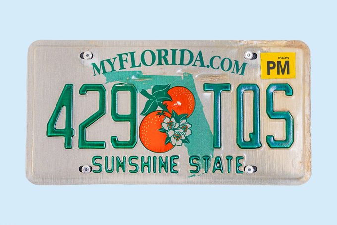 car licence plate from Sunshine State Florida in United States of America
