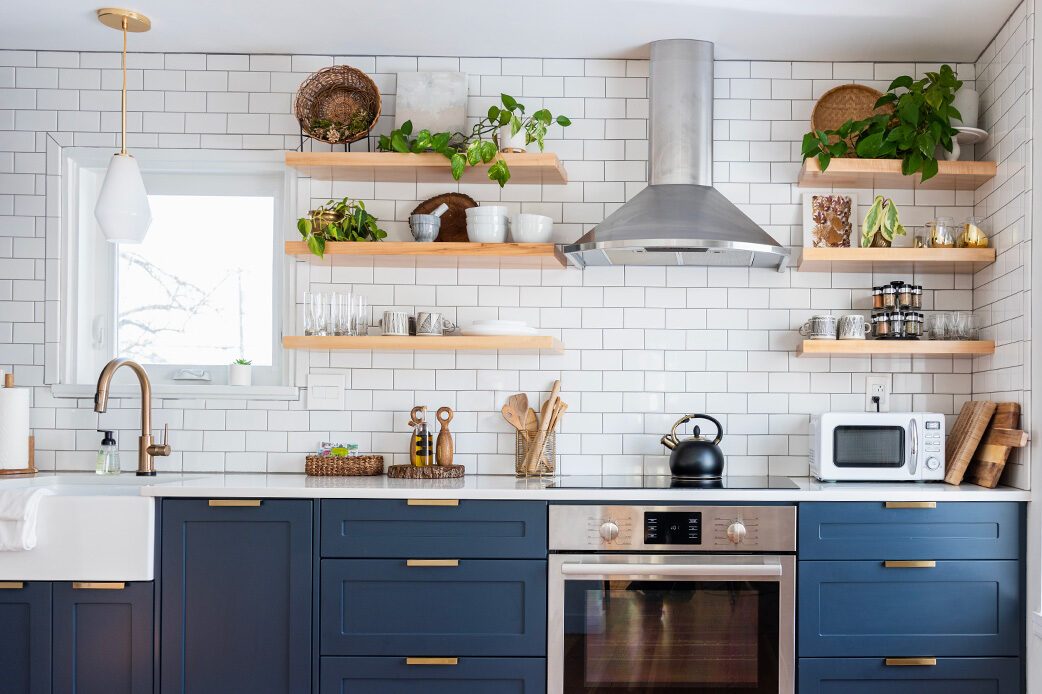 Home Kitchen Upper Cabinets With Open Shelving 