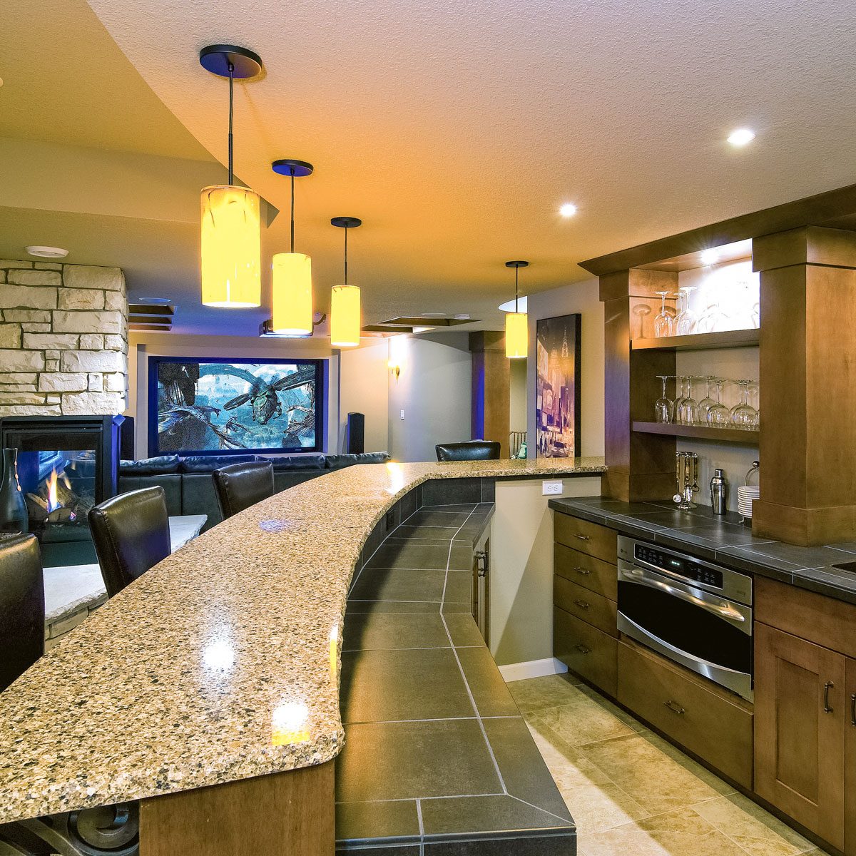 interior with yellow lighting