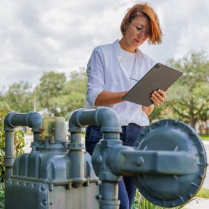 claims agent inspecting gas meter