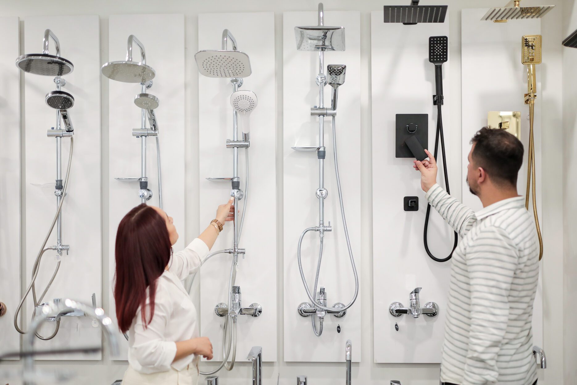 Young Couple Shopping for Bathroom Building Materials, Home Decor, Black Friday