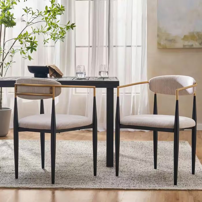 Boise Beige And Black Fabric Upholstered And Metal Frame Dining Chairs