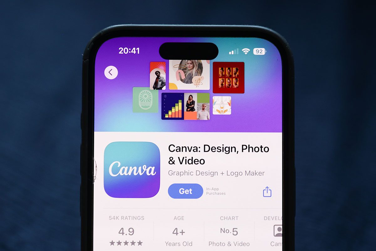 Canva on App Store displayed on a phone screen