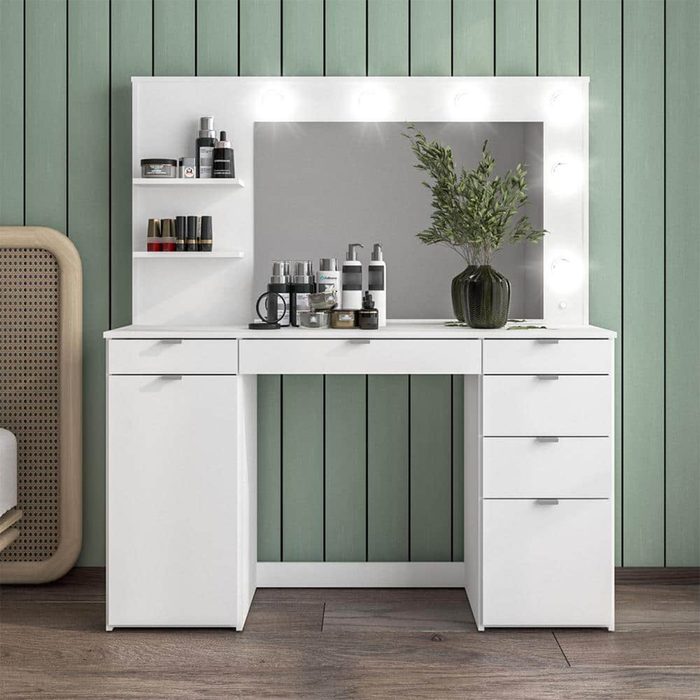 Makeup Vanity With Lighted Mirror Via Homedepot.com